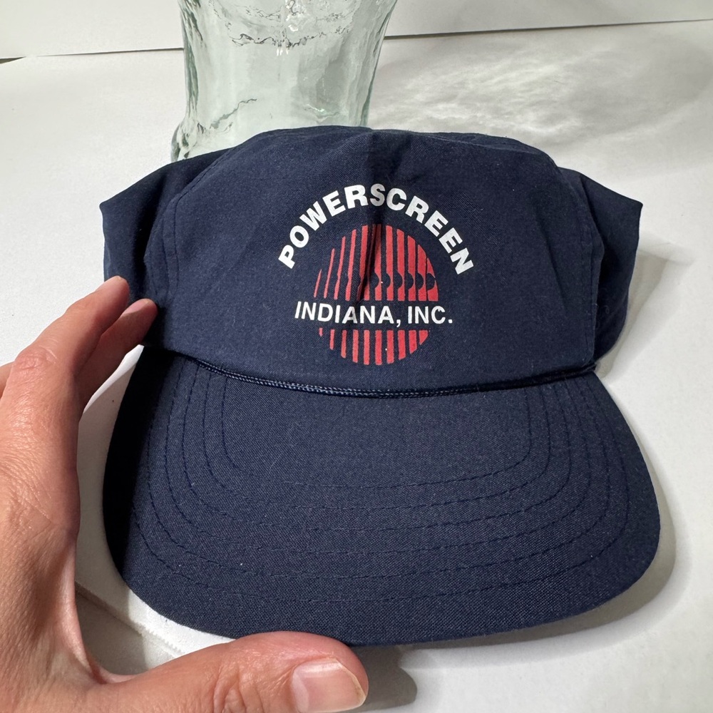 Vintage Navy Baseballll Cap With White And Red Graphics